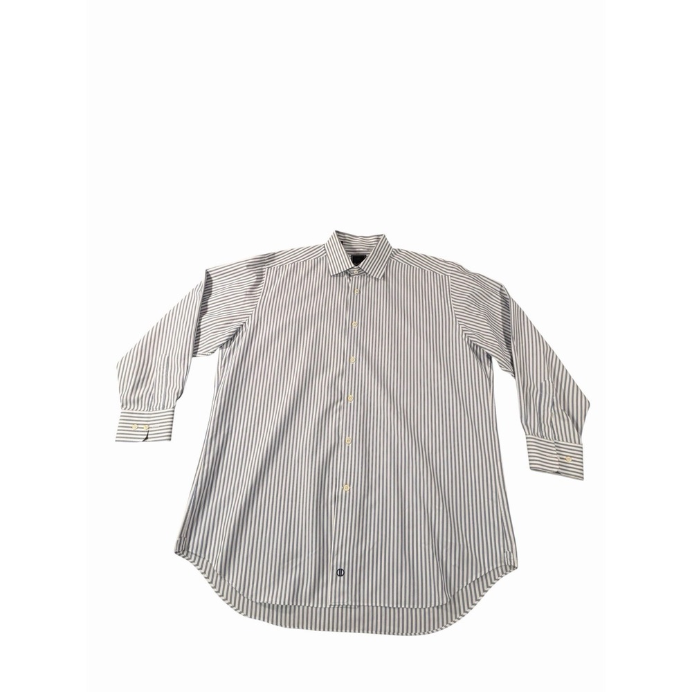 David Donahue Dress Shirt Mens 17 32/33 Blue White Stripe 100% Cotton